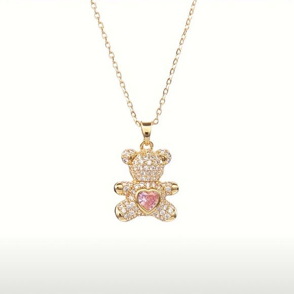 Sparkly Rhinestone Bear Pendant Necklace - Picture 4 of 4